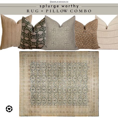 Mixing Patterns Living Room, Mcgee And Co Rug, Throw Pillow Combo, Pillows Living Room, Pillow Combo, Mcgee And Co, Neutral Throw, Neutral Throw Pillows, Pillow Combos