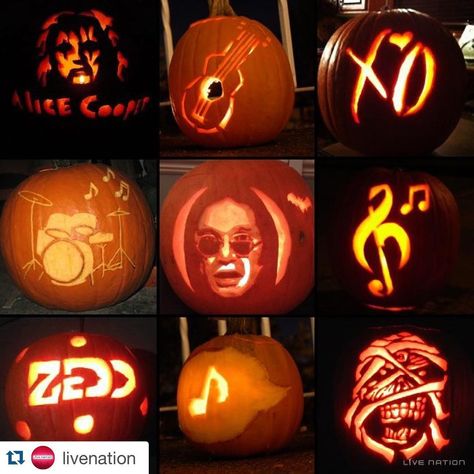 #TBT Have you ever carved a music themed pumpkin?! 🎃🎃 What was it?! Check out our newest #whosestringsareyouwearing blog for more ideas! #music #charity #recycle #style #pumpkin #halloween #alicecooper #blacksabbath #pumpkinideas #jackolantern #metallica #slayer #kerryking #halloweenideas #kiss #metalhead #Repost @livenation with @repostapp Pumpkin Carving Ideas, Live Rock, Alice Cooper, Music Themed, Pumpkin Halloween, Black Sabbath, Halloween Town, Jack O Lantern, Pumpkin Carving