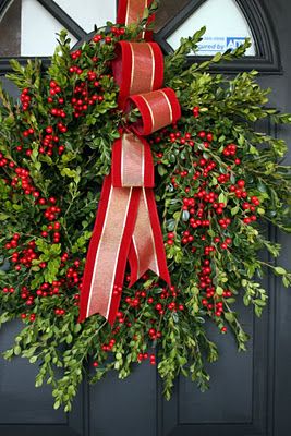 DIY:  Boxwood Wreath Tutorial. Christmas Boxwood Wreath, Christmas Boxwood, Boxwood Wreaths, Red Berry Wreath, Boxwood Wreath, Wreath Tutorial, Merry Little Christmas, Christmas Door, Christmas Joy