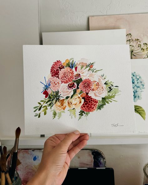 Some custom wedding bouquet paintings from the past few months. It’s so interesting to think about how each one of these paintings represents a whole story I know very little about. ✨❤️ Honored to get to create them! Bridal Bouquet Painting, Wedding Bouquet Painting, Bouquet Painting, Wedding Bouquet, Custom Wedding, Bridal Bouquet, I Know, To Create, The Past