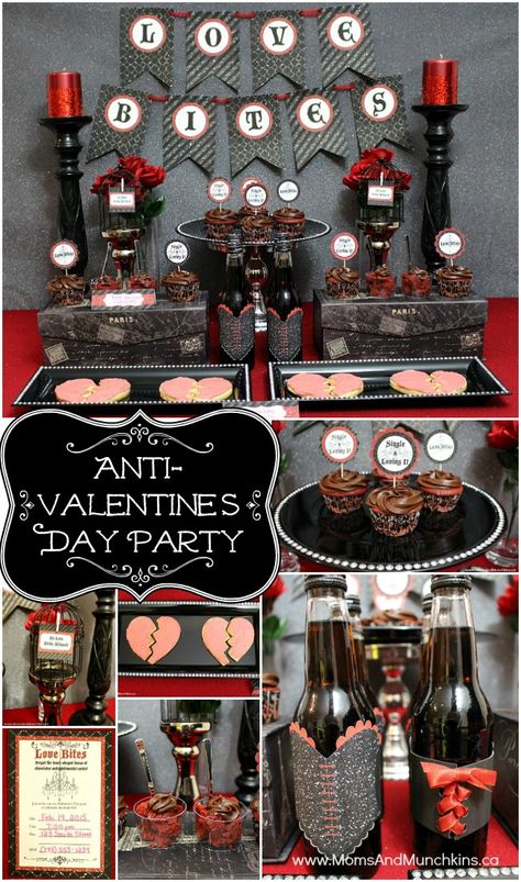 Anti-Valentine's Day Party - perfect for a Single's Valentine's Day Party! Anti Valentines Day Party, Valentines Day Party Decorations, Vday Party, I Hate Valentine's Day, Day Party Decorations, Hate Valentines Day, Valentines For Singles, Valentine's Party, Valentinstag Party