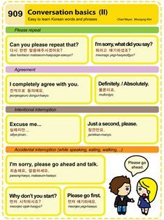 Easy to Learn Korean 909 - Conversation Basics (Part Two) Chad Meyer and Moon-Jung Kim EasytoLearnKorean.com An Illustrated Guide to Korean Korean Conversation Basics, Korean Basics, Korean Conversation, Korean Vocab, Speak Korean, Learn Basic Korean, Korean Study, Like Me, Learn Korean Alphabet