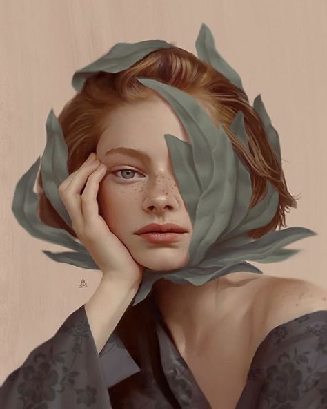 Aykut Aydoğdu (Turkish b. 1986) {anatomical surrealism art female head woman face portrait painting} Fashion Inspo Outfits, Fashion Inspo, Green, Art