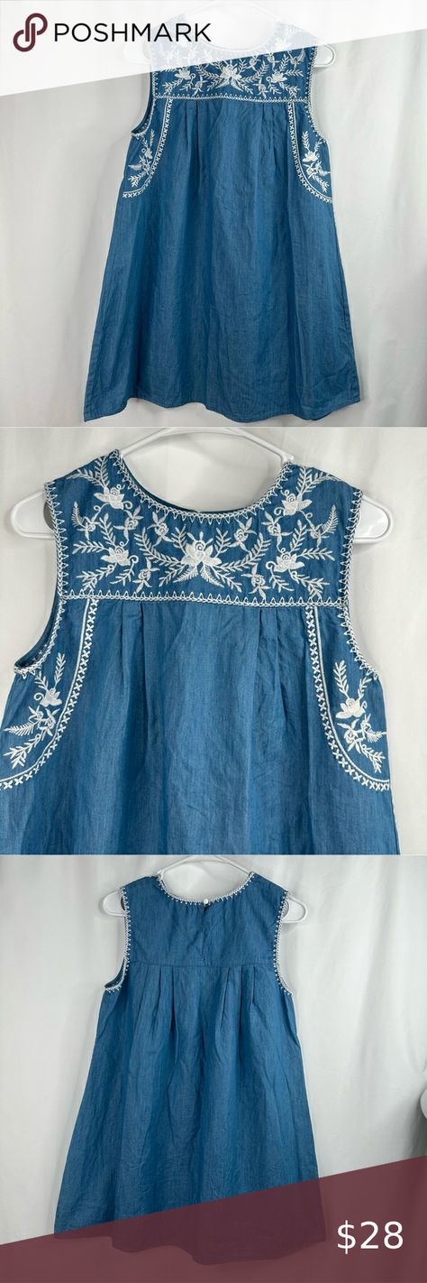 En Creme Blue Chambray Sleeveless Tunic Top Embroidered Mini Dress Size S Creme Dresses, Embroidered Mini Dress, Sleeveless Tunic Tops, Sleeveless Tunic, Tunic Top, Chambray, Tunic Tops, Dress Es, Dresses Skirts