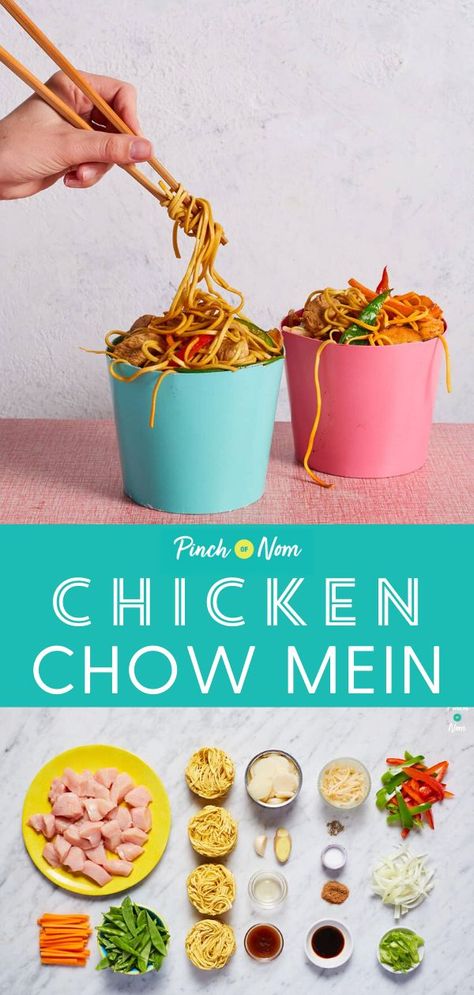 This Chicken Chow Mein recipe is a slimming friendly treat for anyone counting calories or following plans like Weight Watchers! Healthy Fakeaway Recipes, Pinch Of Nom Recipes, Slimmingworld Recipes, Chicken Chow Mein Recipe, Sw Meals, Fakeaway Recipes, Chow Mein Recipe, Pinch Of Nom, Chicken Chow Mein