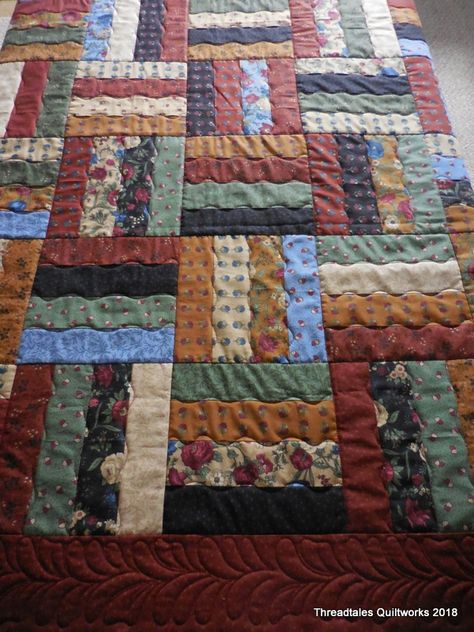 Scrappy Rail Fence Quilt Pattern Free, Rail Fence Quilt Pattern Free, Rail Fence Quilt Ideas, Split Rail Fence Quilt, Freehand Quilting, Quilted Blankets, Throw Quilts, Television Wall, Strip Quilt Patterns