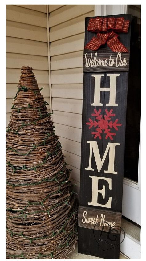 Winter Porch Sign Snowflake Welcome Winter Bow Log Cabin | Etsy Winter Porch Signs, Christmas Welcome Signs, Porch Sign Christmas, Home Porch Sign, Welcome Sign Christmas, Porch Leaners, Let It Snow Sign, Chirstmas Decor, Christmas Wooden Signs