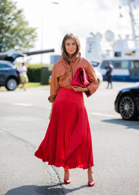 Fall Outfit Idea: Leather Shirt + Pleated Skirt F21 Outfits, Leather Shirt Outfit, Copenhagen Fashion Week Street Style, Copenhagen Street Style, Leather Blouse, Fall Trend, Copenhagen Fashion, Popsugar Fashion, Copenhagen Fashion Week