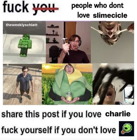 Slimecicle Memes, Slimecicle Funny, Slimes Boy, Charlie Slimecicle, Chuckle Sandwich, Generation Loss, Just Roll With It, Minecraft Funny, Pictures Funny