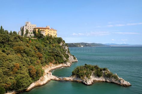 Duino Castle, Italy. Duino Castle overlooking the Gulf of Trieste on the Adriati , #AFFILIATE, #Italy, #overlooking, #Duino, #Castle, #Adriatic #ad Castle Italy, Classical Facade, Adriatic Sea, Panoramic View, Trieste, North East, The Village, Venice, Castle