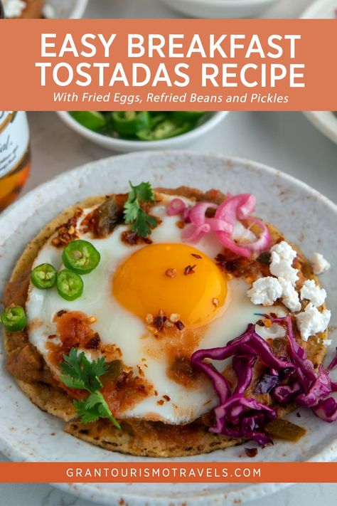 Refried Beans Breakfast, Best Boiled Eggs, Beans Breakfast, Mexican Tostadas, Breakfast Tostadas, Fried Egg Breakfast, Bean Tostadas, Tostadas Recipe, Refried Bean