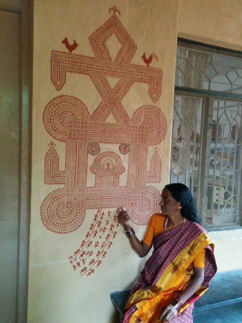 Chittara Art Of Karnataka, Chittara Painting, Chittara Art, Rangoli Painting, Warli Painting, Indian Wall Art, Gond Painting, India Trip, Warli Art