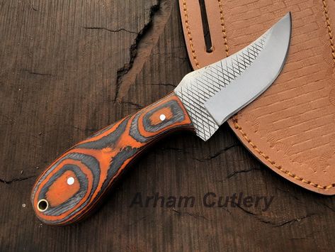 Ferrier rasp file Skinning knife With Cross Draw Leather Sheath , Arham Cutlery Our rasp blades are made from a farrier rasp. This blade is a high carbon steel which will offer professional performance in categories of toughness, strength, edge honing and holding ability (crazy sharp). Due to the carbon content of the blades, they will need to be regularly oiled to maintain its superior quality for the lifetime of the knife. Overall Length of the knife is 7.5 Inches Blade Length is 3.5 inc... Skinning Knife, Knife Handles, Handmade Knives, High Carbon Steel, Leather Sheath, Carbon Steel, Leather