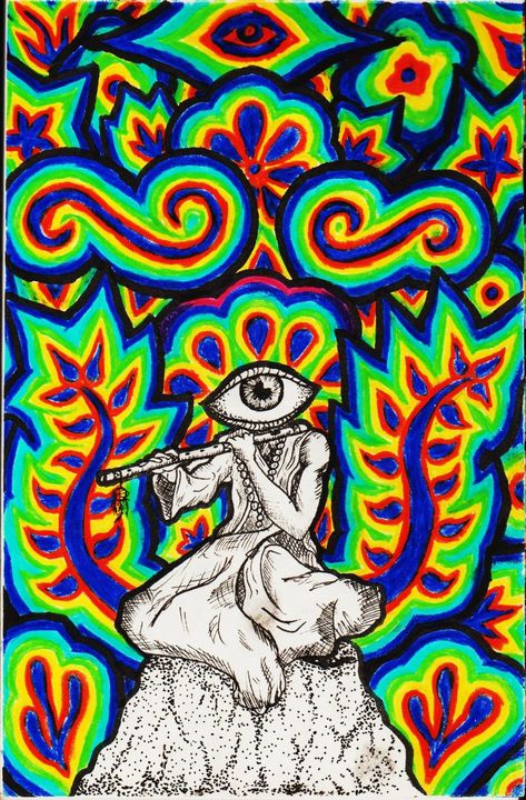 Psy Art Painting, Psychodelisch Art, Magic Flute, The Magic Flute, Trippy Drawings, Psychadelic Art, Psy Art, Trippy Wallpaper, Grunge Art