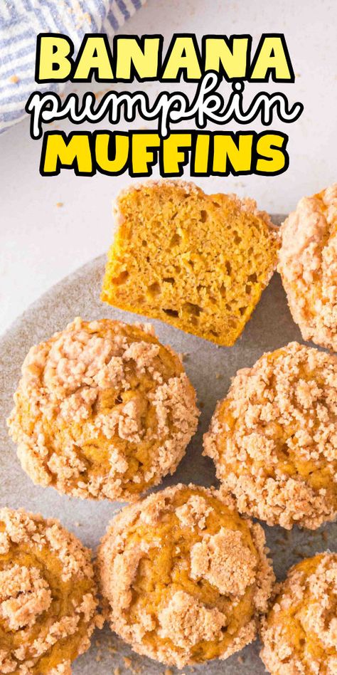 Pumpkin and banana muffins Leftover Banana Recipes, Banana Pumpkin Muffins, Ripe Banana Recipes, Leftover Pumpkin Puree, Recipe With Pumpkin, Breakfast Crunchwrap, Fall Muffins, Pumpkin Banana Muffins, Ripe Banana Recipe