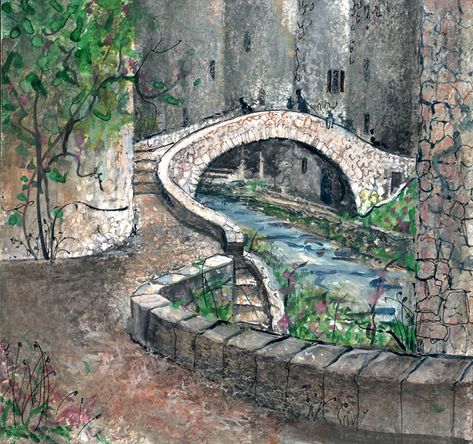 "Stone Passage" 9x10" #stone #path  #pathway #pbuckleymoss #art #artist#painting #print #drawing #collectable #simple #simplelife#flowers #garden #country #countryside #nature#lanscape #tree #trees #coveredbridge #bridge Pathway Drawing, Path Drawing, Art Nook, Castle Inspiration, Bridge Drawing, P Buckley Moss, Summer Images, Inktober 2023, Print Drawing