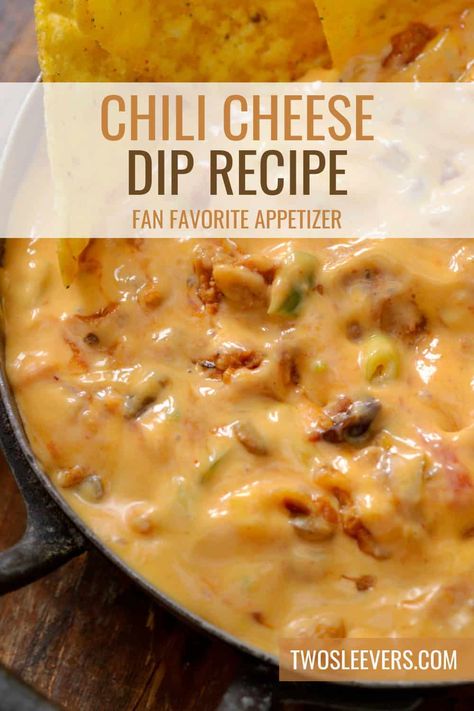 Chili Cheese Dip Recipe | Easy Homemade Chili Cheese Dip - TwoSleevers Homemade Chili Cheese Dip, Chili Cheese Dip With Cream Cheese, Chili Dip With Cream Cheese, Velveeta Chili Cheese Dip, Hormel Chili Dip, Hormel Chili Cheese Dip, Chilli Cheese Dip, Chili Cheese Dip Crockpot, Chili Con Queso Dip