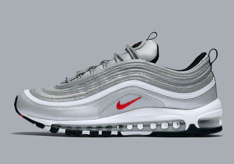 Nike Air Max 97 Silver Bullet 2022 Release Info | SneakerNews.com Air Max 97 Silver Bullet, Nike Air Max 97 White, Nike 97, Air Max 97s, Silver Outfits, Shoes Ads, Nike Max, Tenis Nike, Silver Bullet