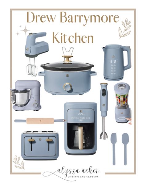 Blue retro pastel kitchen appliances from drew barrymore beautiful kitchen collection Light Blue Kitchen Appliances, Korean Kitchen Appliances, Pretty Kitchen Appliances, Drew Berry More Kitchen Appliances, Colored Kitchen Appliances, Blue Appliances Kitchen, Beautiful Kitchen Appliances, Drew Barrymore Kitchen Line, Matching Kitchen Appliances