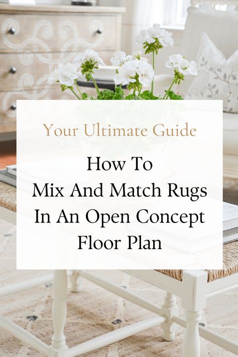 Discover how to effortlessly coordinate rugs, mixing and matching them to create a cohesive look and feel in your home. Open Floor Plan Rug Ideas, Multiple Rugs In Open Floor Plan, Mixing Rugs In Open Floor Plan, Rugs In Dining Room Ideas, Two Rugs In One Room, Coordinating Rugs Open Floor Plan, Coordinating Rugs, Rugs In Dining Room, Rugs Layout