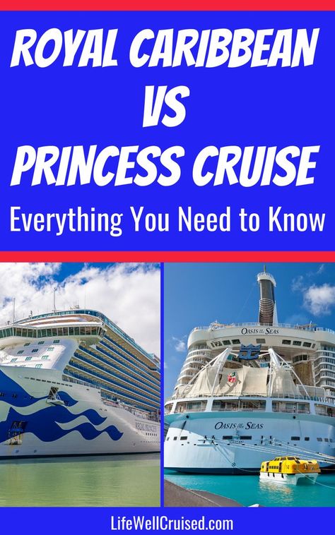 Are you wondering what cruise line is best, Royal Caribbean or Princess Cruises? These 2 popular cruise lines are both great, but they do have some differences! We compare Royal Caribbean and Princess cruises and look at the differences between these cruise lines to see which is best for you! Best Cruises For Couples, Royal Princess Cruise Ship, Princess Cruises Caribbean, South Pacific Cruise, Royal Carribean Cruise, Panama Canal Cruise, Royal Caribbean Cruise Ship, Best Cruise Lines, Hawaiian Cruises