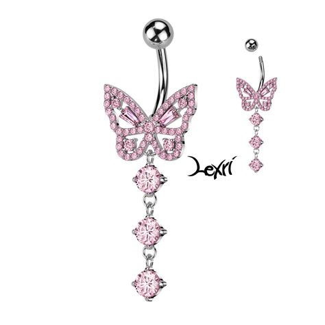 Pink Butterfly Dangle Belly Ring Butterfly Belly Button Piercing, Belly Jewellery, Dream Piercings, Cute Belly Rings, Belly Piercings, Piercing Rings, Bellybutton Piercings, Belly Button Piercing Jewelry, Belly Piercing Jewelry