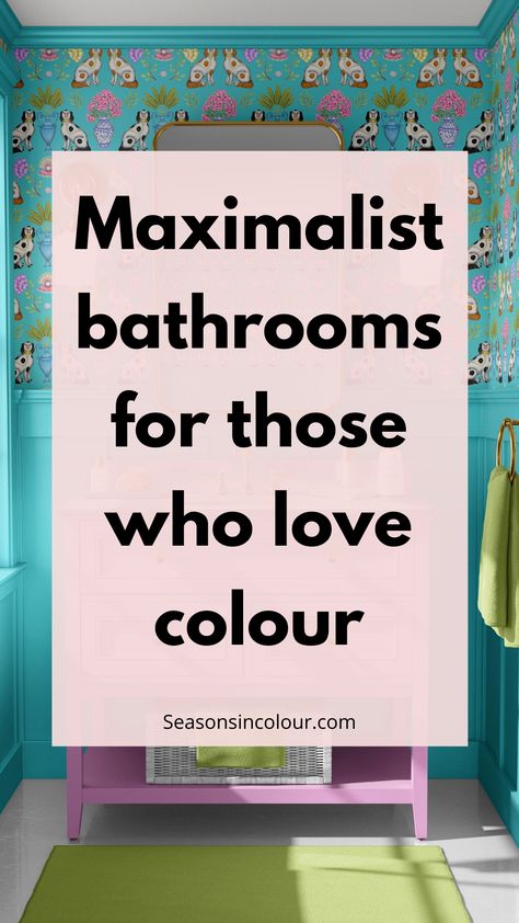 These schemes have colour and texture and they are perfect for your inner maximalist. Using wallpaper to a great effect, a key trend for 2020 bathroom design. #smallbathroomdesign #budget #interiors Small Bathroom Design Colorful, Bright Colorful Bathroom Ideas, Bright Bathroom Wallpaper, Colorful Bathroom Paint, Coloured Bathroom Suite, Eclectic Wallpaper Bathroom, Bright Bathroom Ideas Colour Schemes, Maximalist Half Bathroom, Small Bathroom Colourful