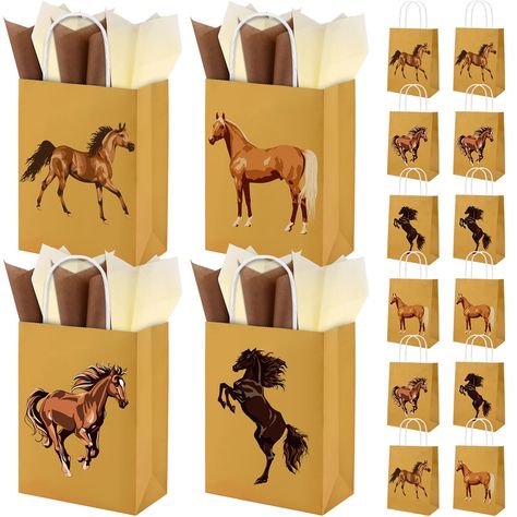 PRICES MAY VARY. 🐎【PACKAGE CONTENT】: You will receive 24 pieces of horse party favor bags in 4 styles with 12 sheets of brown tissue papers and 12 sheets of beige tissue papers totally, sufficient to meet your packaging needs. With the handheld design and multiple styles, it's a perfect choice for embellishing gifts and candies. 🐎【HORSE DESIGN】: Our party favor bags are printed with horses patterns in different shapes, realistic and cool, full of a cheerful atmosphere of horse racing. Collocat Western Table Decorations, Western Party Favors, Rodeo Baby Shower, Horse Party Decorations, Horse Party Favors, Paper Horse, Guy Birthday, Brown Tissue Paper, Rodeo Baby