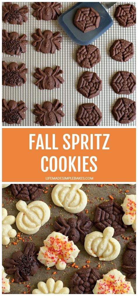 Fall Spritz, Pressed Cookies, Press Cookies, Chocolate Spritz Cookies, Spritz Cookie Recipe, Life Made Simple, Fall Goodies, Holiday Baking Recipes, Leaf Cookies