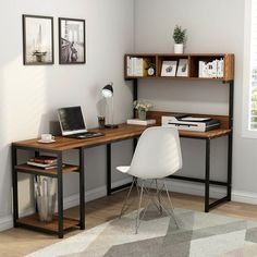 Workroom Ideas, Home Office Dark, L Shaped Office Desk, Large Computer Desk, Office Desk Designs, Shelf Office, تصميم الطاولة, Desk Workstation, Desk With Hutch