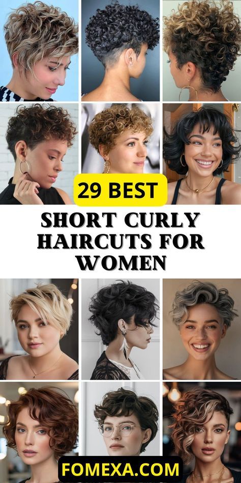 Short Hair With Curls On Top, Med Short Curly Haircuts, Short Sassy Curly Hairstyles, Curly Pompadour Women Short Hair, Haircuts For Short Curly Hair For Women, Short Shag Haircuts For Curly Hair, Short Wavy Pixie Naturally Curly, Short Hairstyles For Women With Curly Hair, Short Super Curly Hair