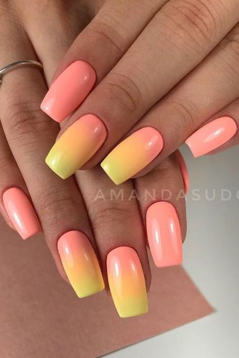 Pink And Yellow Nails, Orange Ombre Nails, Ombre Gel Nails, Red Ombre Nails, Blue Ombre Nails, Pink Ombre Nails, Matte Nails Design, Ombre Nail Designs, Gel Nail Colors