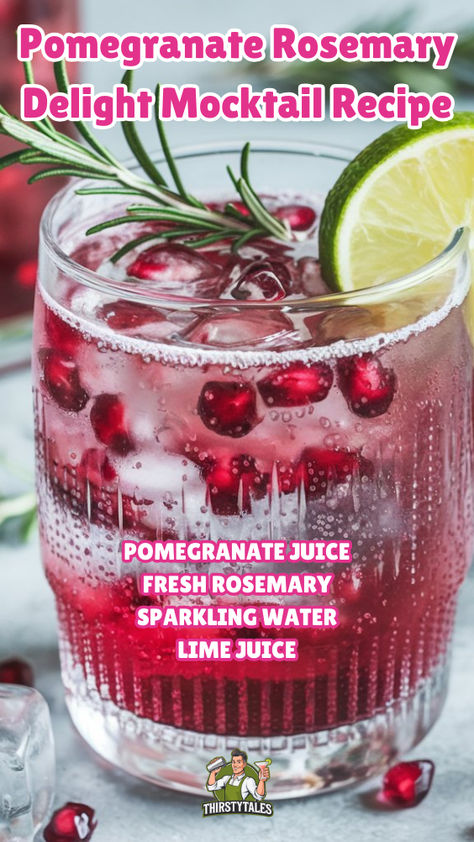 "Elevate your gatherings with this Pomegranate Rosemary Delight Mocktail!  This refreshing mocktail recipe combines the vibrant flavors of pomegranate  and aromatic rosemary, creating a delightful non-alcoholic drink perfect for any occasion. Ideal for festive drink ideas, this herbal mocktail is a must-try for those seeking unique and tasty non-alcoholic drinks. Discover how to make this exquisite pomegranate mocktail and impress your guests with a refreshing twist on classic cocktail flavors!" Pomegranate Mocktail Recipes, Pomegranate Mocktail, Winter Mocktails, Pomegranate Drinks, Refreshing Mocktail, Rosemary Cocktail, Mocktail Recipes, Festive Drinks, Sweet Drinks