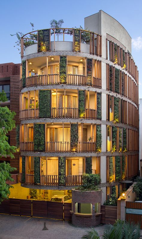 Green Architecture Concept, Round Building, Apartment Exterior, Green Facade, Residential Building Design, Apartment Architecture, Green Architecture, 아파트 인테리어, Building Facade