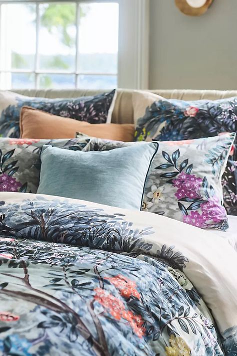 New Furniture & Home Décor | Anthropologie | Anthropologie Anthropologie Bedding, Washed Linen Duvet Cover, Perfect Bedding, Floral Duvet Cover, Organic Cotton Duvet Cover, Unique Beds, Moody Blues, Linen Duvet Covers, Linen Duvet