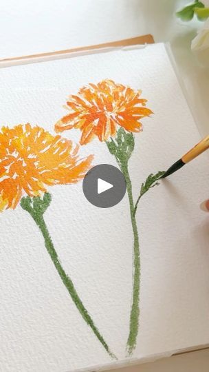 Marigold Flower Watercolor, Maimeriblu Watercolor, Watercolor Marigolds, Marigold Flower Painting, Marigold Painting, Marigold Watercolor, Watercolour Flowers Painting, Watercolour Lettering, Marigold Art