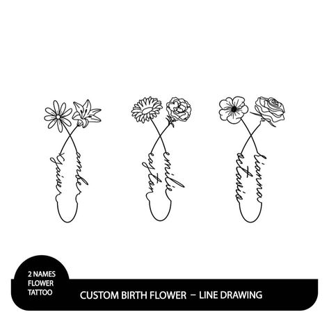 Couple Birth Flower Name Tattoo #coupletattoo #couplenametattoo #customnamedesign #birthflower #birthmonthflower #birthflowertattoo #januaryflower #februaryflower #marchflower #aprilflower #mayflower #juneflower Birth Flower Tattoos On Shoulder, Birth Flower And Date Tattoo, Children Birth Flower Tattoos, August Birth Flower Tattoo With Name, Birthflower February Tattoo, Birthflower Name Tattoo, July And August Birth Flower Tattoo, Feb Birth Flower Tattoo, Couple Name Tattoo