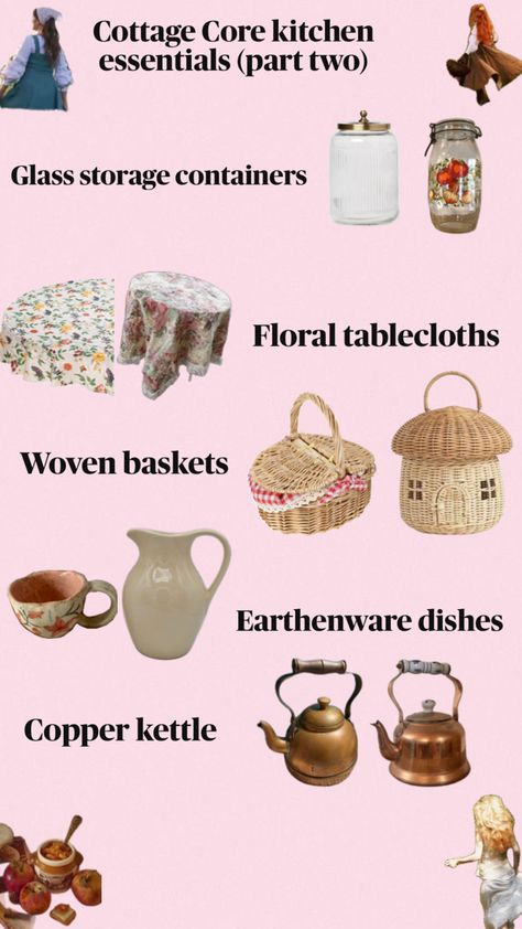 Cottage core kitchen essentials #cottagecorekitchen#cottagecoreisbeautiful Cottage Core Kitchen, Cottagecore Kitchen, Glass Storage Containers, Copper Kettle, Floral Tablecloth, Cottage Kitchen, Kitchen Essentials, Cottage Core, Storage Containers