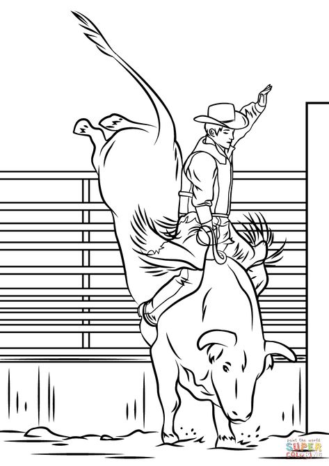 Bull Riding Rodeo | Super Coloring Rodeo Drawings Easy, Western Drawings Easy, Rodeo Drawings, Bull Rodeo, Lasso Rope, Bucking Bulls, Leather Tooling Patterns, Tooling Patterns, Quote Coloring Pages