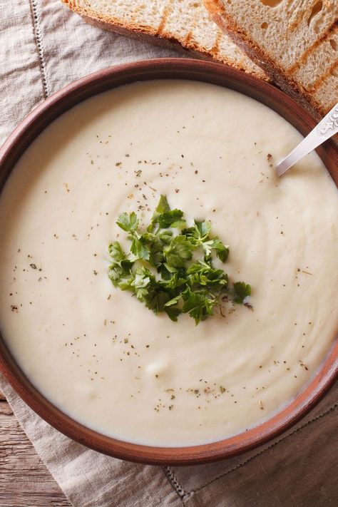 Turnip Soup, Cream Based Soups, Gourmet Soup, Creamy Cauliflower Soup, Cauliflower Puree, Cream Base, Cauliflower Soup, Emergency Food, Soup Mixes