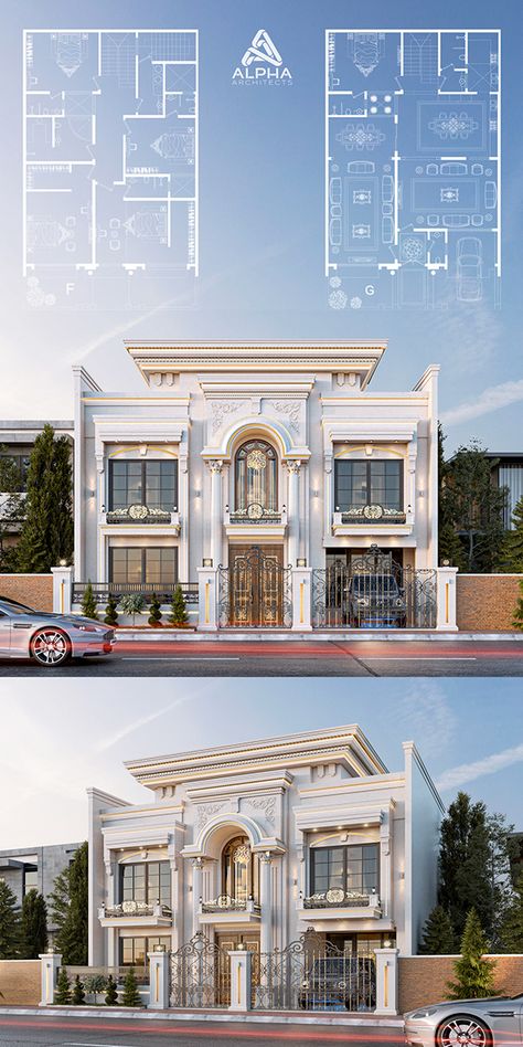 Modern Classic Villa Exterior, Small House Art, Design For Small House, Classic Villa Exterior, 3d Front Elevation, Classic Elevation, Classic Exterior Design, Classic Villa Design, Villa Exterior Design