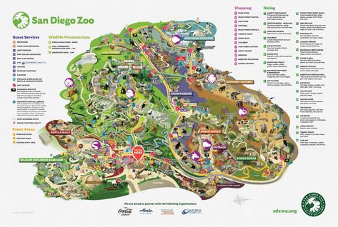 San Diego Zoo Map and Brochure (2021 - 2024) | ThemeParkBrochures.net Flamingo Habitat, Zoo Map, Zoo Architecture, San Diego Vacation, African Plains, Map Marker, In The Zoo, Safari Park, Minecraft Architecture