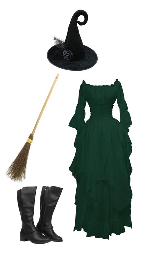 #halloween #costume #costumeideas #ideas #inspiration #wicked #wickedwitch #wickedwitchofthewest #yellowbrickroad #dorothy #broom #evil Halloween Outfit Ideas, Plus Size Gothic, Wicked Witch Of The West, Dress Amazon, Dress Puff Sleeve, Witch Dress, Gothic Witch, Medieval Costume, Wicked Witch