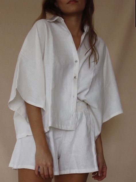 Linen Clothes Aesthetic, White Lounge Set, Linen Lounge Wear, Lounge Sets For Women, Knit Lounge Set, White Lounge, Linen Fashion, Loungewear Shorts, Mode Streetwear