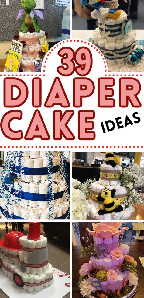 How To Make Nappy Cakes, Diaper Baby Shower Centerpieces, How To Make A Nappy Cake, Cute Diaper Gift Ideas, Unique Baby Shower Centerpieces, Diaper Designs Ideas, Nappy Cake Ideas Diy Boy, How To Diaper Cake, Diaper Creations Diy