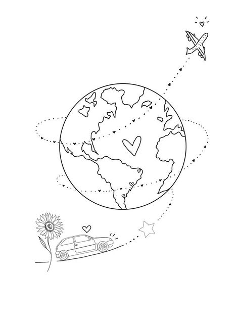 Travel Drawing Aesthetic, Minivan Tattoo, Small Tattoos Travel, Travel Aesthetic Wallpaper Iphone, Travel Inspired Tattoos, Planet Tattoo, Map Tattoo, Zestaw Ikon, Map Tattoos