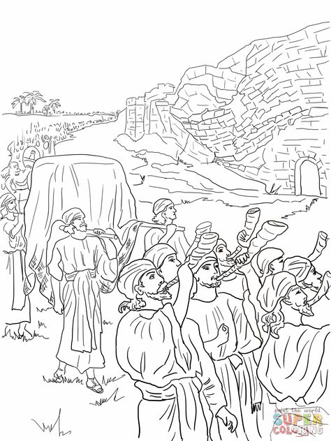 Joshua and the fall of Jericho. Bible coloring pages. Battle Of Jericho, Angel Coloring Pages, Sunday School Coloring Pages, Bible Story Crafts, Tower Of Babel, Bible Coloring Pages, Sunday School Activities, Bible Activities, Bible Coloring