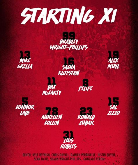 Starting lineup for the #CHIvNY soccer game.  Go #RBNY #REDTogether Football Starting Lineup Graphic, Starting 11 Football Design, Soccer Lineup Design, Football Lineup Design, Lineup Design, Poster Bola, Soccer Pro, Football Graphics, Real Madrid Wallpapers