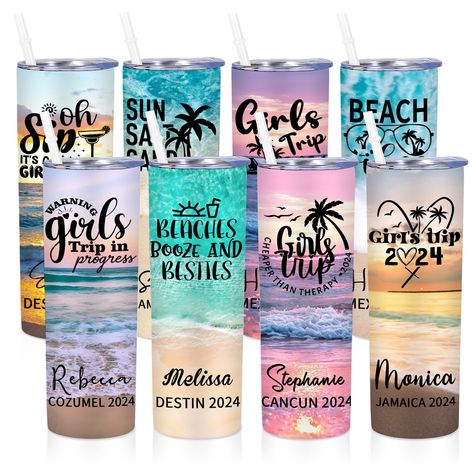 PRICES MAY VARY. 【Personalized Girls Trip Vacation Tumblers】Are you still looking for a surprise and practical birthday, holiday, or summer gift? Our personalized tumblers with lids and straws are a great choice. Design your unique custom tumblers by clicking the "Customize Now" button, and entering the name, trip location, and year to customize. Our custom vacation tumbler can be gifted as an unforgettable present for your friend on birthday, Christmas, Valentine's, Bachelorette Party, engageme Bachelorette Party Tumblers, Girls Beach Trip, Vacation Tumbler, Drinking Cups, Birthday Trip, Bachelorette Trip, Themed Gifts, Travel Tumbler, Cup Gifts