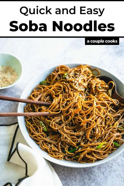 Need a quick noodle fix? These soba noodles are fast and full of flavor: perfect as an Asian style side dish or easy dinner. #soba #sobanoodles #fastdinner #quicksoba #fastsoba #plantbased #vegan #vegandinner #healthydinner Soba Recipe, Soba Noodles Recipe, Miso Recipe, A Couple Cooks, Soba Noodle, Vegan Recipes Plant Based, Flavorful Vegetables, Vegetarian Cookbook, Couple Cooking